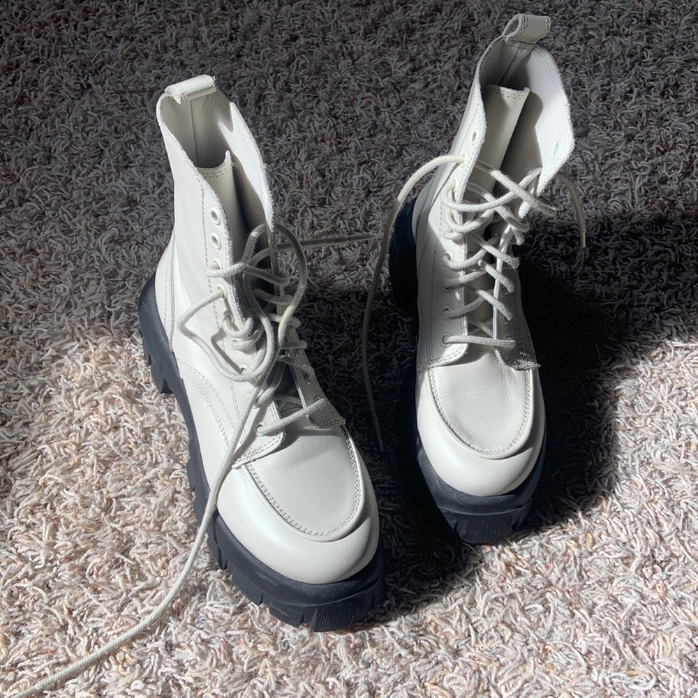 TopShop white leather ankle boots lace up